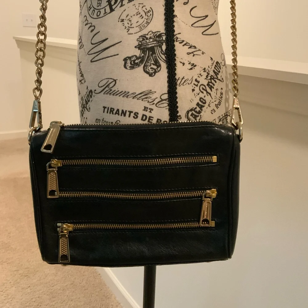 Rebecca Minkoff Black Crossbody Bag with Gold Zippers
